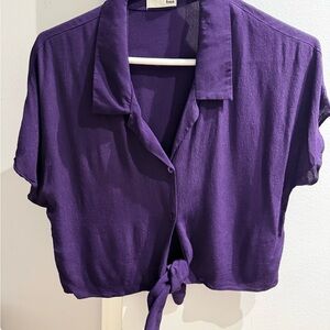 Wilfred Purple Tie-Front Short Sleeve Button Shirt